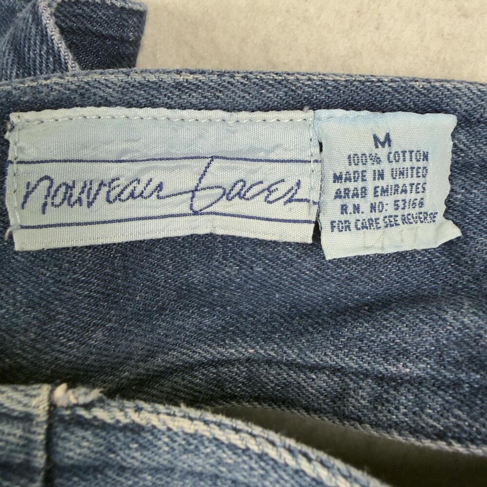 Vintage Denim Pinafore Dress Drop Waist Cross Back Pockets Blue 90s Size M - Picture 4 of 11